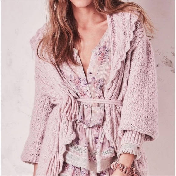 LoveShackFancy Sweaters - LoveShackFancy Owen Shawl Thistle Alpaca Cardigan Sz S